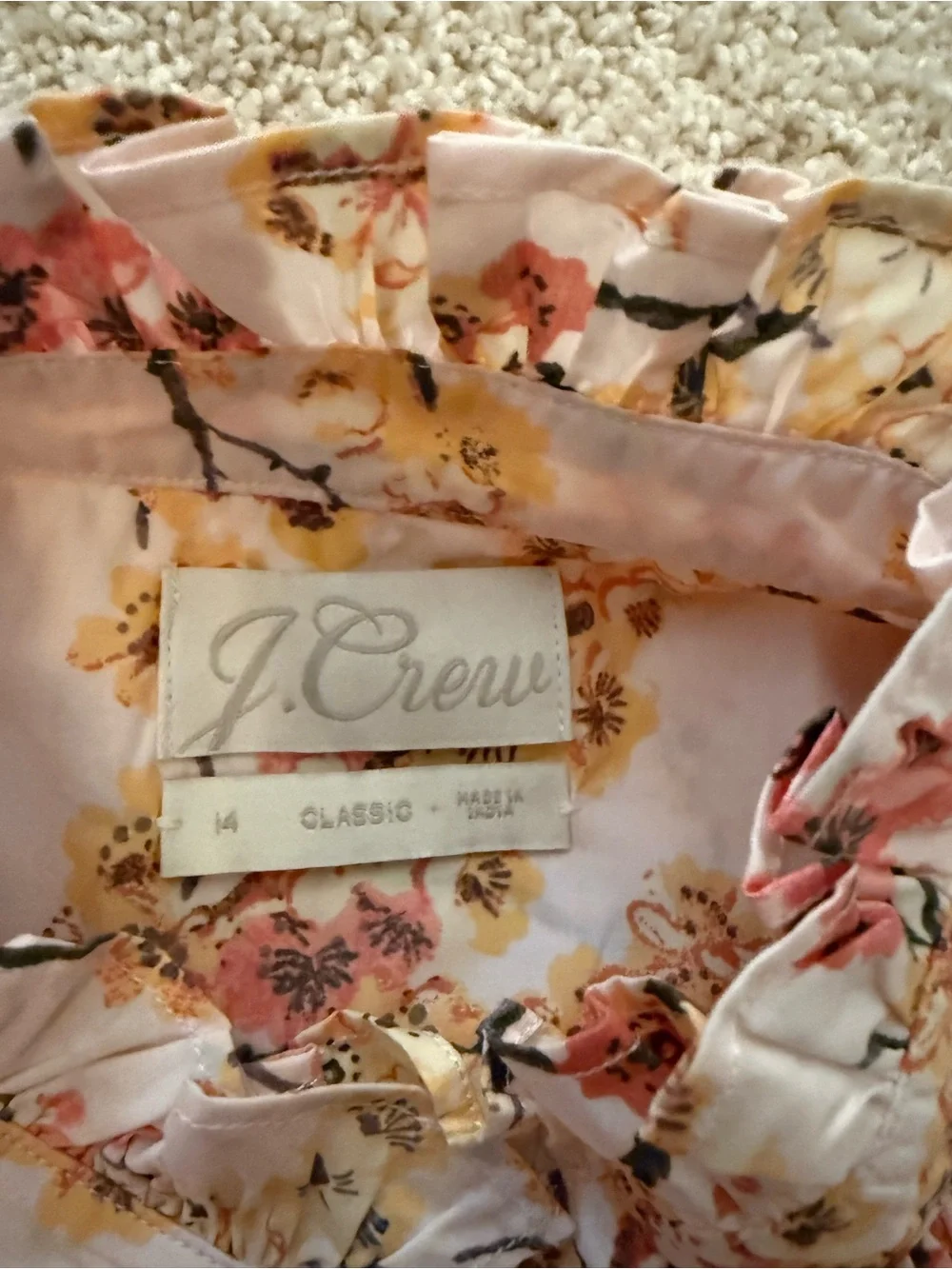J. CrewFloral Ruffle Collar Button Down Blouse - with Pink & Yellow Floral